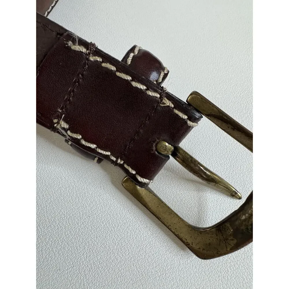 RLL Ralph Lauren Belt Mens M/L Brown Leather Brass Buckle Distressed Western